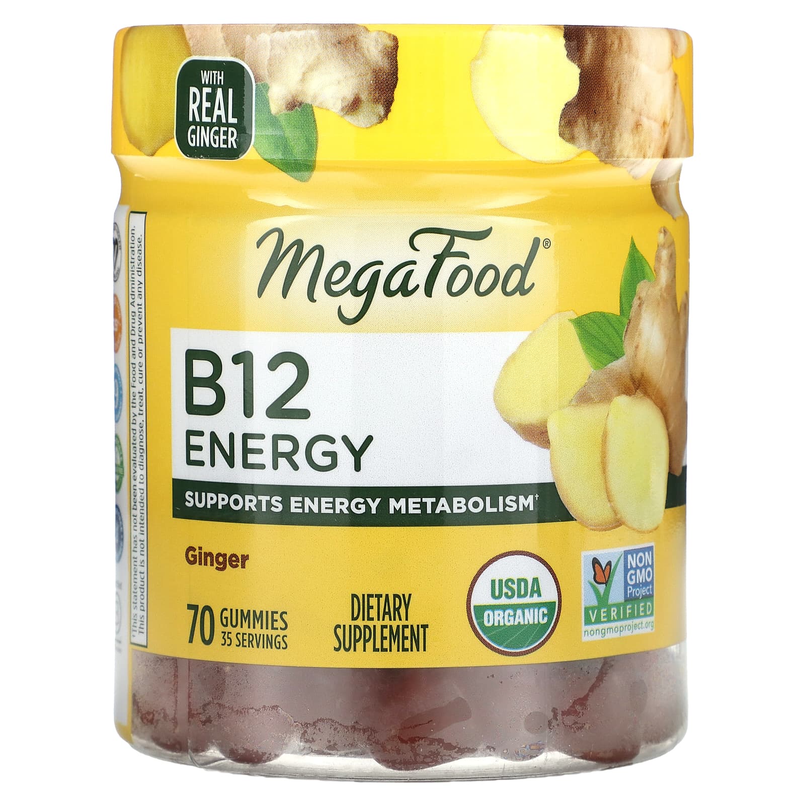 Megafood, B12 Energy, Ginger, 70 Gummies UPC 051494104101 | HiLife Vitamins